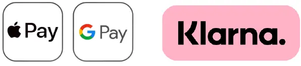 Apple Pay and Google Pay logos alongside Klarna logo, representing fast and flexible payment options for Tidy's business administration app.